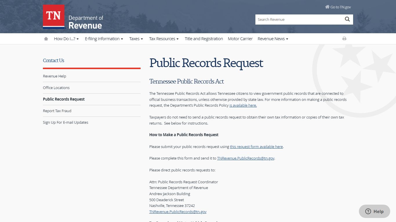 Public Records Request - Tennessee